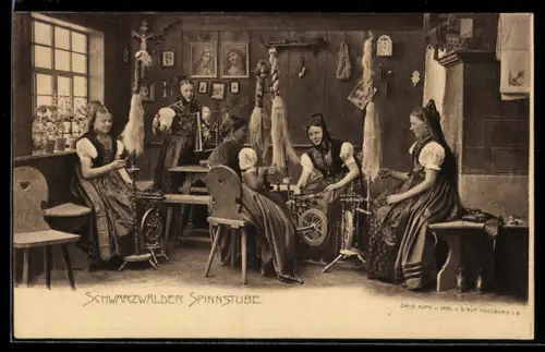 AK Frauen in einer Schwarzwälder Spinnstube