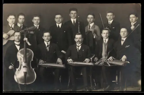 Foto-AK Orchester mit Zither, Cello und Gitarre
