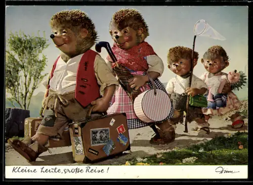 AK Igel Mecki mit Koffer verreist mit seiner Familie
