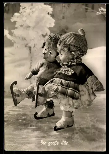 AK Mecki, Igel Paar läuft auf Schlittschuhen die grosse Kür