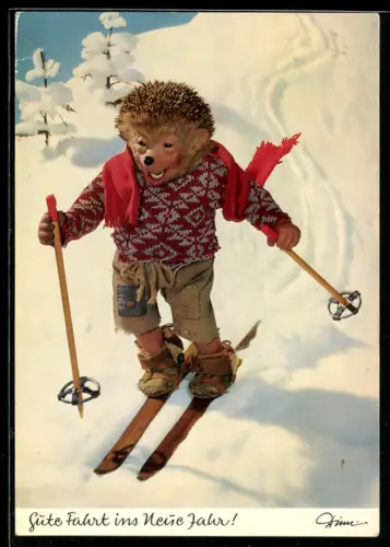 AK Frisch gewagt ist halb gewonnen, Mecki als Skifahrer bei der Abfahrt