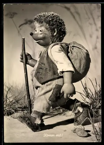 AK Igel Mecki mit Rucksack geht wandern