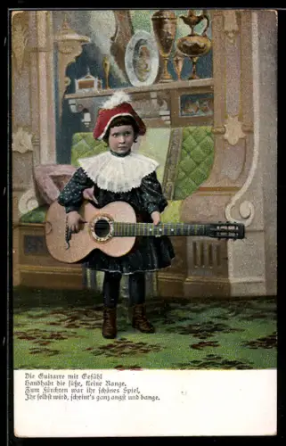 AK Kleines Kind im Kostüm mit Gitarre