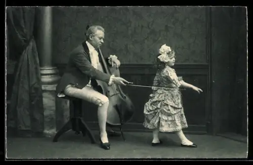 AK Cellist mit einem tanzenden Mädchen