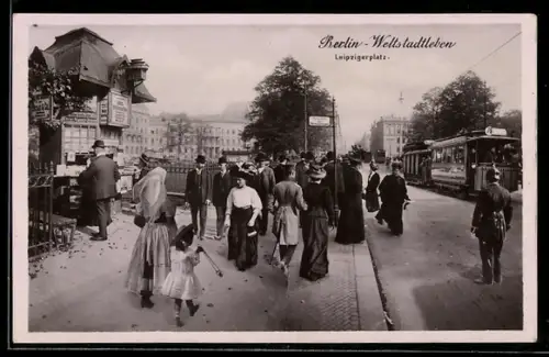 AK Berlin, Partie am Leipzigerplatz mit Strassenbahn