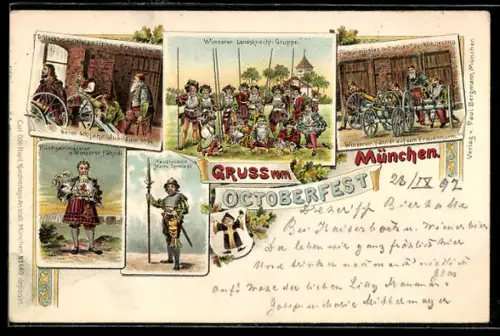 Lithographie München, Oktoberfest, Winzerer Landsknecht-Gruppe
