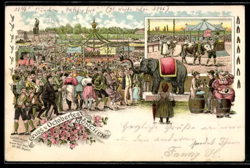 Künstler-Lithographie Bruno Bürger & Ottillie Nr. 6753: Gruss vom Schützenfest, Elefant