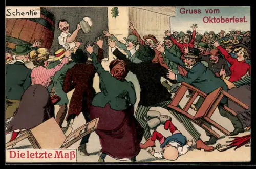 Künstler-AK Die letzte Mass, Bayern zanken um Bier