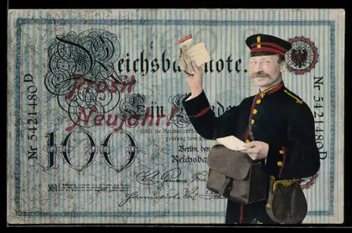 AK Reichsbanknote 100 Mark, Postbote mit Geldsendung