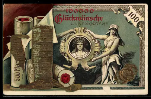 AK Reichsbanknote 100 Mark, Münzrollen mit 500 Mark