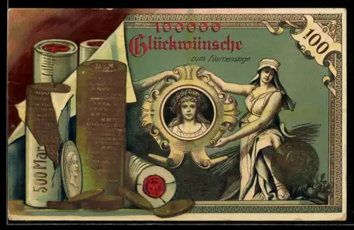 AK Reichsbanknote 100 Mark, Münzrollen mit 500 Mark