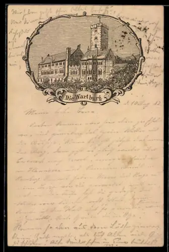 Vorläufer-Lithographie Ganzsache PP6 F154 /04: Wartburg, 1882, Blick zur Wartburg