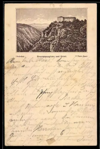 Vorläufer-Lithographie Ganzsache PP6 F71/08: Thale /Harz, 1889, Hexentanzplatz und Hotel