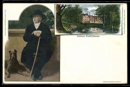 AK PP9 C83 /04: Friedrichsruh, Bismarck mit Hund und Schloss Friedrichsruh, Ganzsache