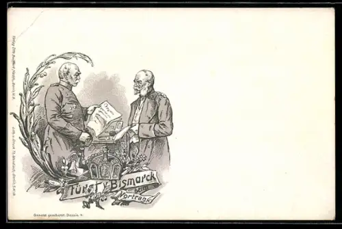 Lithographie Fürst Bismarck beim Vortrag bei Kaiser Wilhelm I., Ganzsache