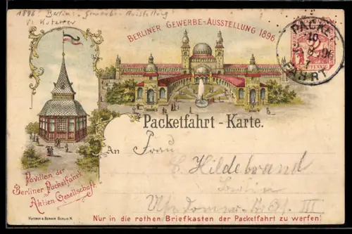 Lithographie Berlin, Berliner Gewerbe-Ausstellung 1896, Private Stadtpost
