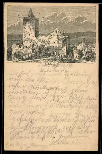 Lithographie Rudelsburg, Blick zur Burg, Ganzsache