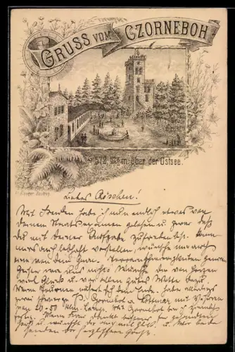 Vorläufer-Lithographie Ganzsache PP9 F240: Cunewalde, 1895, Gasthaus Czorneboh
