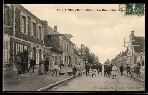 AK La Neuville-Roy, La Rue Principale, Kinder auf der Hauptstrasse