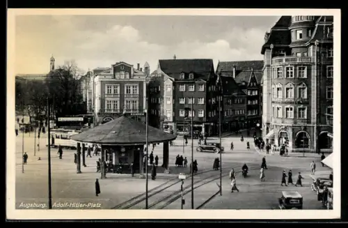 AK Augsburg, Platz mit Strassenbahn