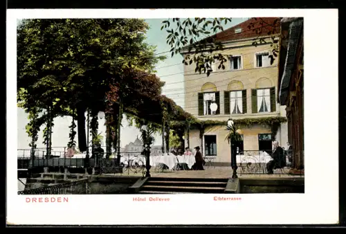 AK Dresden, Hotel Bellevue mit Elbterrasse