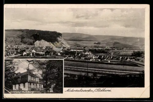 AK Niedersachswerfen, Gesamtansicht und Waldlokal Mühlberg