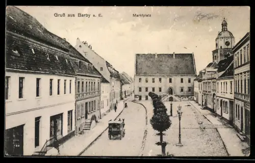 AK Barby a. E., Marktplatz mit Rathaus