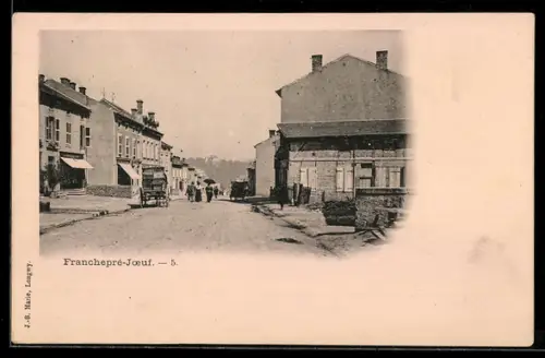 AK Franchepré-Joeuf, Rue principale animée avec charrette et bâtiments alignés