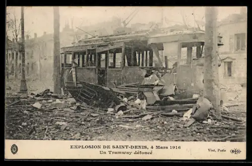 AK Saint-Denis, Explosion du 4 mars 1916, Un Tramway défoncé
