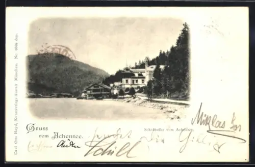 AK Scholastika /Achensee, Teilansicht vom Wasser aus