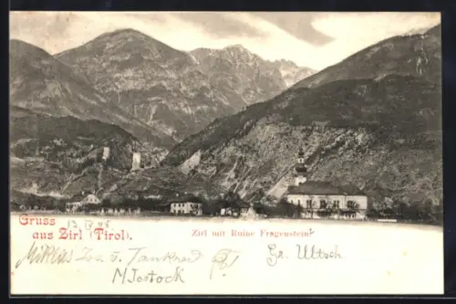 AK Zirl i. Tirol, Ortsansicht mit Ruine Fragenstein