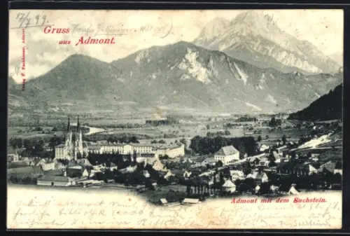 AK Admont, Ortspanorama mit Kirche und Buchstein