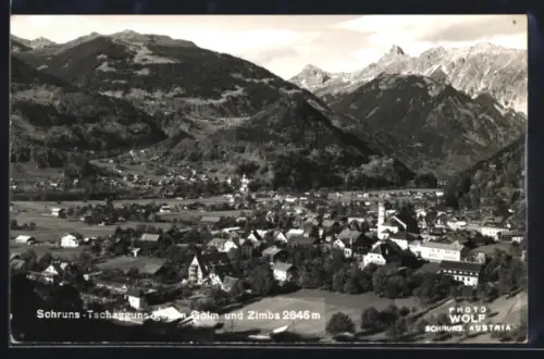 AK Schruns-Tschagguns, Ortsansicht mit Golm und Zimba
