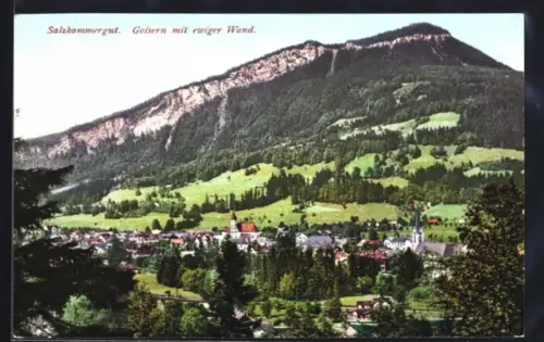 AK Goisern /Salzkammergut, Ortspanorama mit ewiger Wand