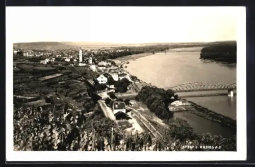 AK Stein b. Krems a. D., Donaupanorama mit Brücke und Ort
