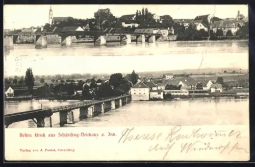 AK Schärding a. Inn, Neuhaus u. Schärding mit Innbrücken