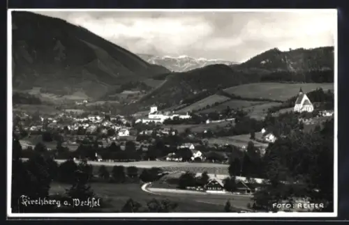 AK Kirchberg a. Wechsel, Panorama mit Ort und Bergen