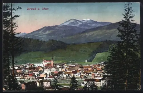 AK Bruck a. Mur., Totalansicht mit Bergkulisse