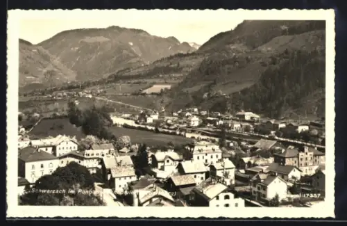 AK Schwarzach im Pongau, Bahnhofviertel aus der Vogelschau