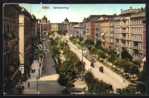 AK Wien, Kärntnerring, Ansicht mit Strassenbahn aus der Vogelschau