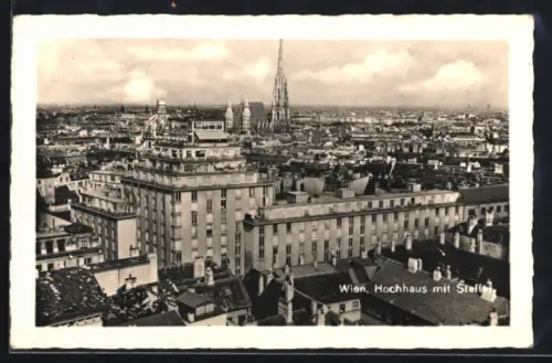 AK Wien, Hochhaus mit Steffl und Stadtpanorama