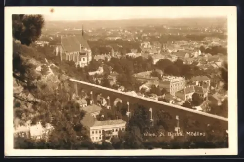 AK Mödling, Ortspanorama mit Viadukt und Kirche
