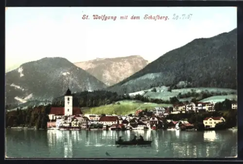 AK St. Wolfgang, Panorama Kirche und Schafberg