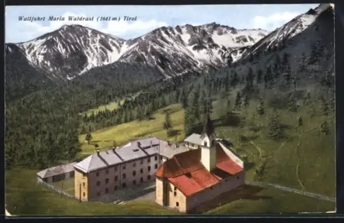 AK Maria Waldrast /Tirol, Wallfahrtskirche und Kloster mit Bergpanorama