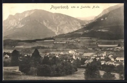 AK Payerbach /N.-Ö., Panorama mit Ort, Kirche und Bergkulisse