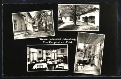 AK Purgstall an der Erlauf, Unternberg, Wasserheilanstalt, Innen- und Aussenansichten