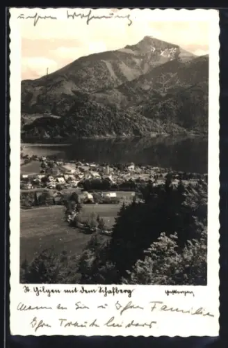 AK St. Gilgen, Ortsansicht mit dem Schafberg