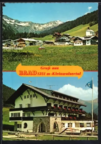 AK Baad /Kleinwalsertal, Gasthaus, Panorama im Tal
