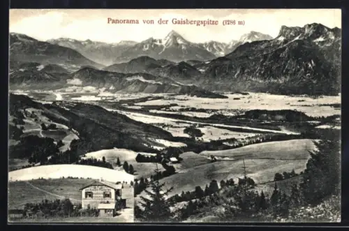 AK Gaisbergspitze, Panorama mit Tal und Gebirgskamm