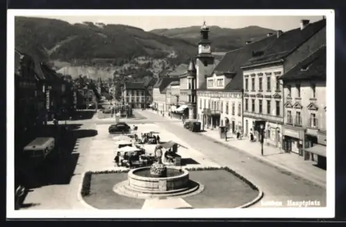 AK Leoben, Hauptplatz mit Brunnen